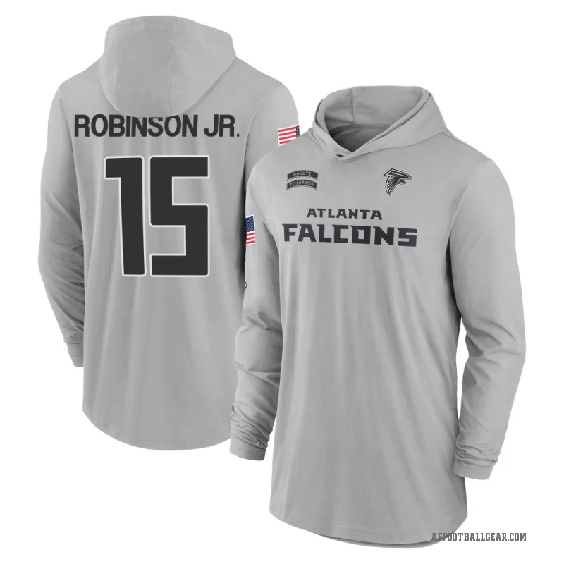 Brian Robinson Jr. Men's Gray Atlanta Falcons 2024 Salute to Service Lightweight Performance Long Sleeve Hooded T-Shirt