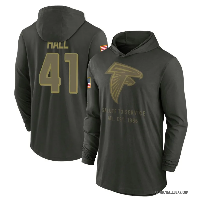 Darren Hall Men's Green Atlanta Falcons Forest/ 2025 Salute to Service Sideline Lightweight Hooded Pullover Long Sleeve T-Shirt