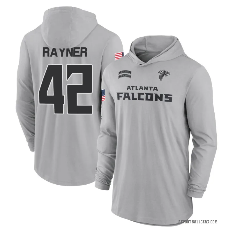 Daveren Rayner Men's Gray Atlanta Falcons 2024 Salute to Service Lightweight Performance Long Sleeve Hooded T-Shirt