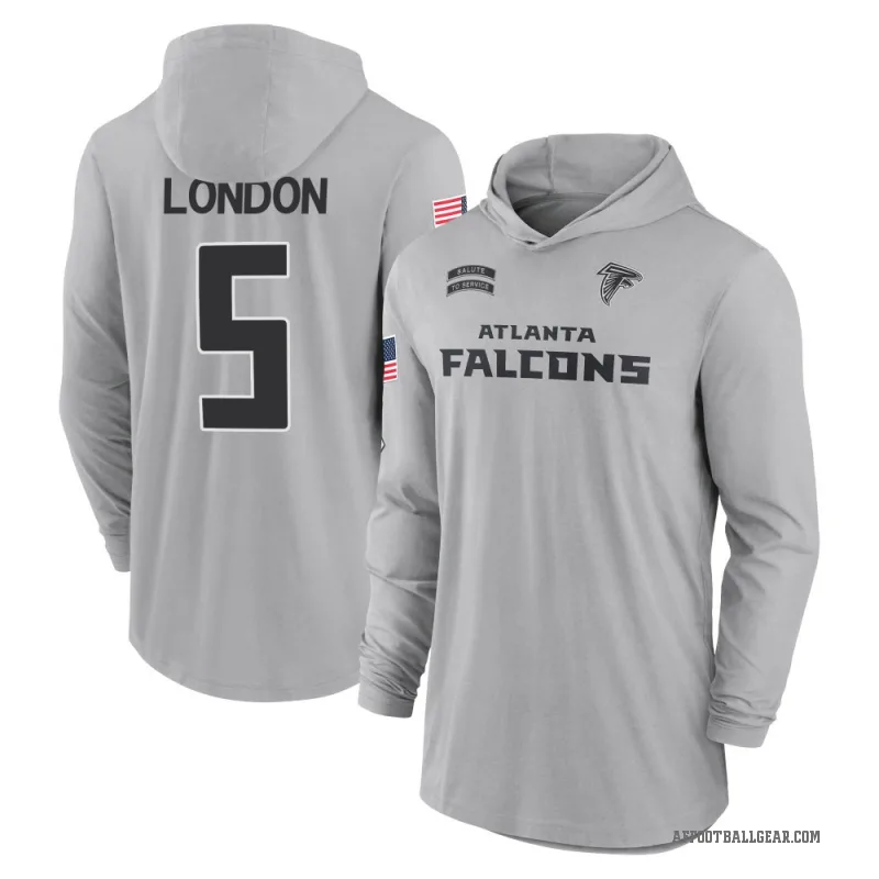 Drake London Men's Gray Atlanta Falcons 2024 Salute to Service Lightweight Performance Long Sleeve Hooded T-Shirt