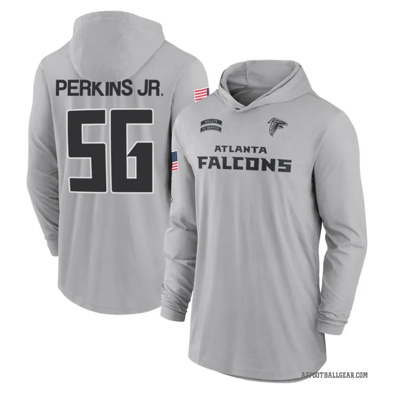 Harold Perkins Jr. Men's Gray Atlanta Falcons 2024 Salute to Service Lightweight Performance Long Sleeve Hooded T-Shirt