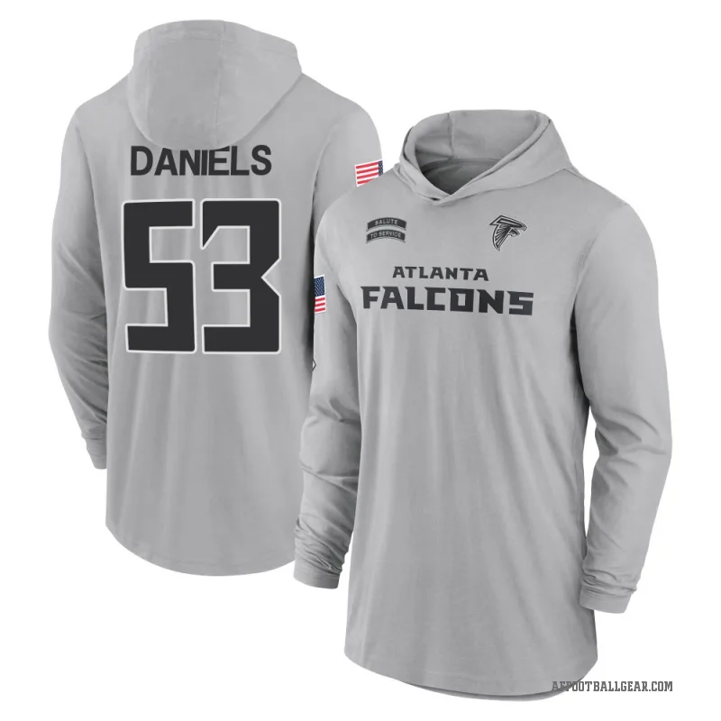 Kendal Daniels Men's Gray Atlanta Falcons 2024 Salute to Service Lightweight Performance Long Sleeve Hooded T-Shirt