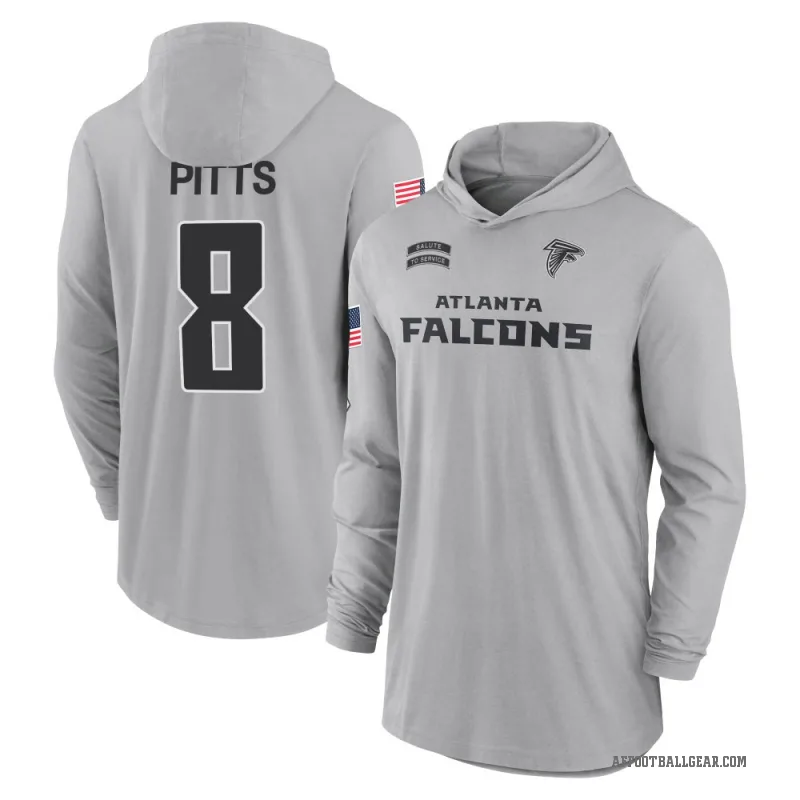 Kyle Pitts Men's Gray Atlanta Falcons 2024 Salute to Service Lightweight Performance Long Sleeve Hooded T-Shirt