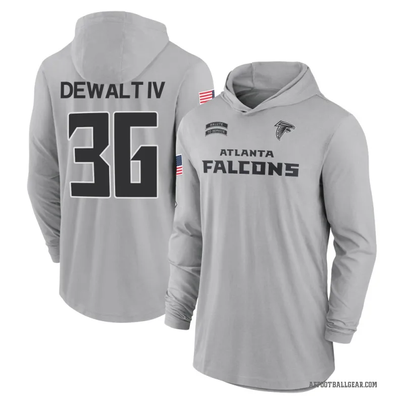 Malcolm DeWalt IV Youth Gray Atlanta Falcons 2024 Salute to Service Lightweight Performance Long Sleeve Hooded T-Shirt