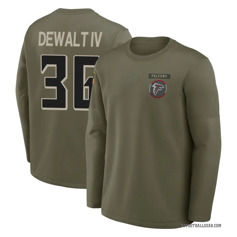 Malcolm DeWalt IV Youth Olive Atlanta Falcons 2025 Salute to Service Sideline Coaches Long Sleeve T-Shirt