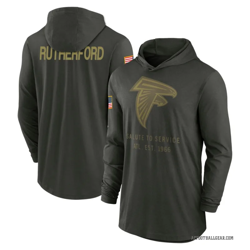 Malik Rutherford Men's Green Atlanta Falcons Forest/ 2025 Salute to Service Sideline Lightweight Hooded Pullover Long Sleeve T-S