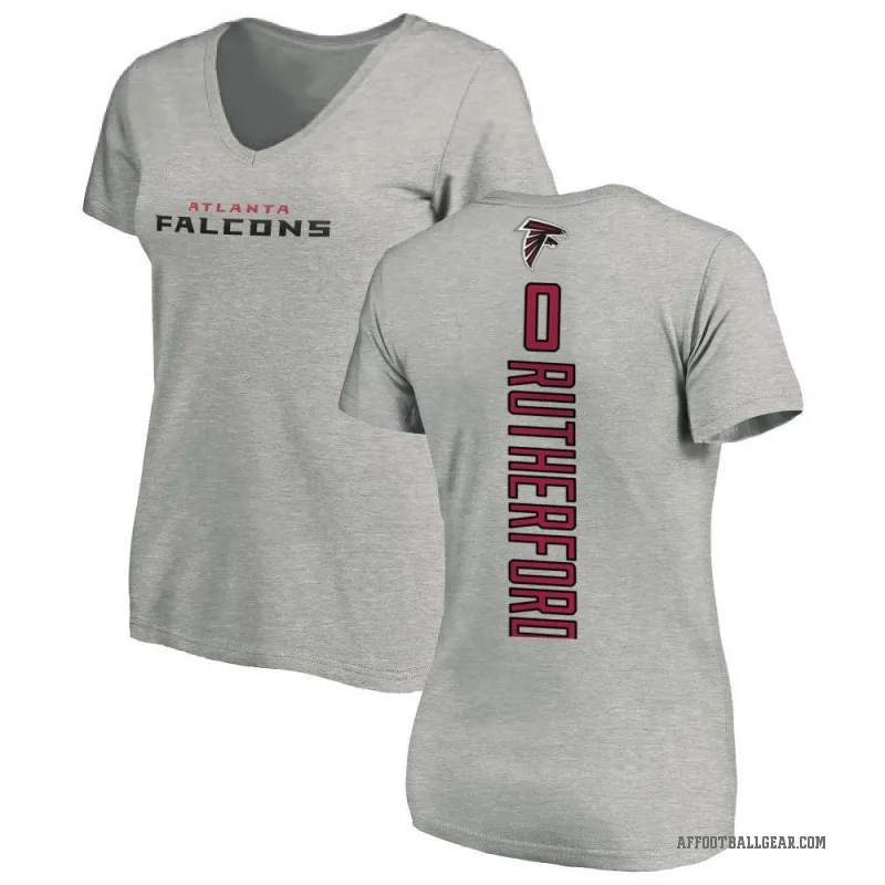 Malik Rutherford Women's Ash Atlanta Falcons Backer V-Neck T-Shirt -