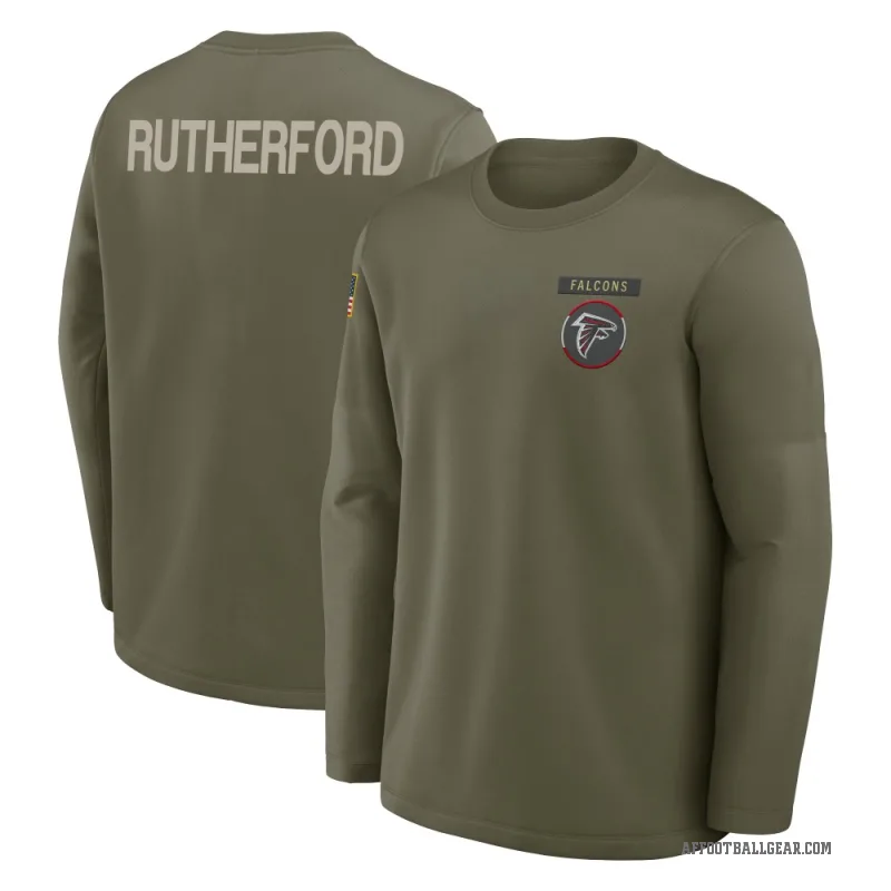 Malik Rutherford Youth Olive Atlanta Falcons 2025 Salute to Service Sideline Coaches Long Sleeve T-Shirt