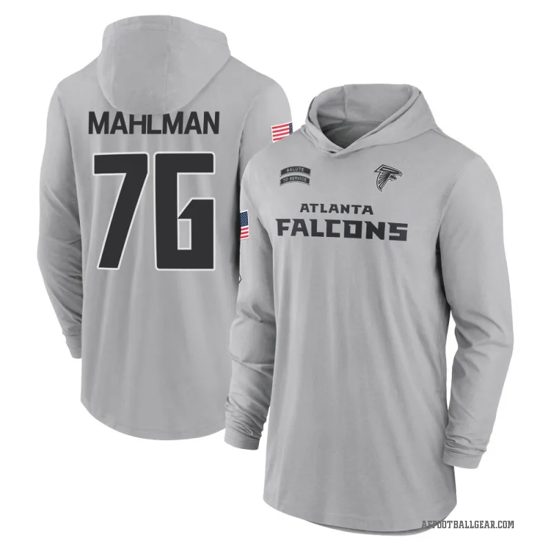 Riley Mahlman Men's Gray Atlanta Falcons 2024 Salute to Service Lightweight Performance Long Sleeve Hooded T-Shirt