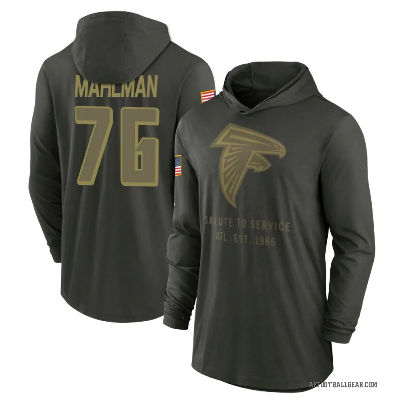 Riley Mahlman Men's Green Atlanta Falcons Forest/ 2025 Salute to Service Sideline Lightweight Hooded Pullover Long Sleeve T-Shir