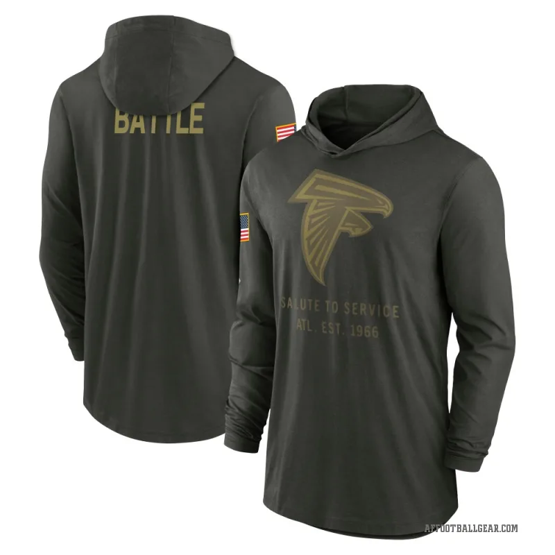 Trent Battle Men's Green Atlanta Falcons Forest/ 2025 Salute to Service Sideline Lightweight Hooded Pullover Long Sleeve T-Shirt