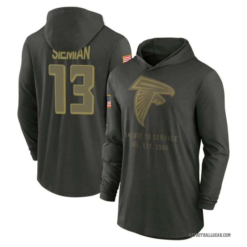 Trevor Siemian Men's Green Atlanta Falcons Forest/ 2025 Salute to Service Sideline Lightweight Hooded Pullover Long Sleeve T-Shi