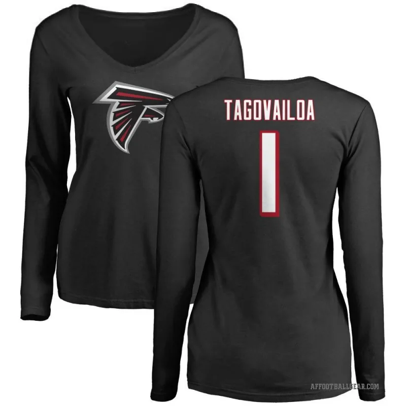 Tua Tagovailoa Women's Black Atlanta Falcons Logo Slim Fit Long Sleeve T-Shirt -