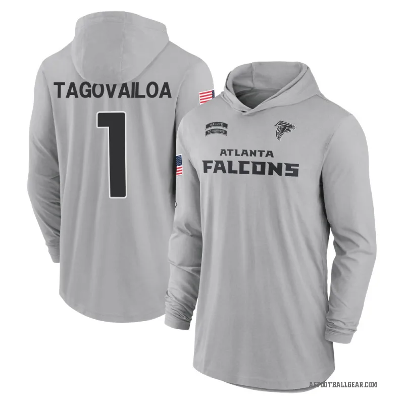 Tua Tagovailoa Youth Gray Atlanta Falcons 2024 Salute to Service Lightweight Performance Long Sleeve Hooded T-Shirt